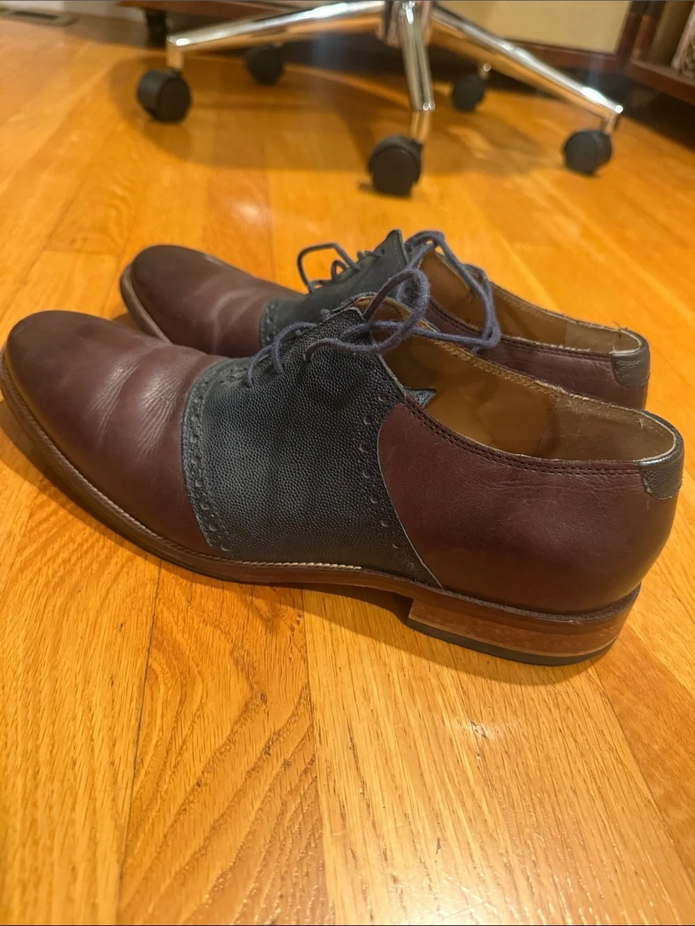 Cole Haan Brown and Navy Two-Tone Leather Oxfords